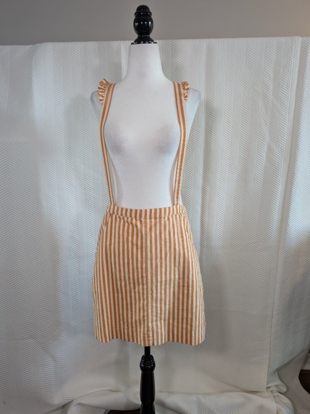 Urban Outfitters Striped Ruffle Suspender Skirt Pinafore Linen Blend Medium